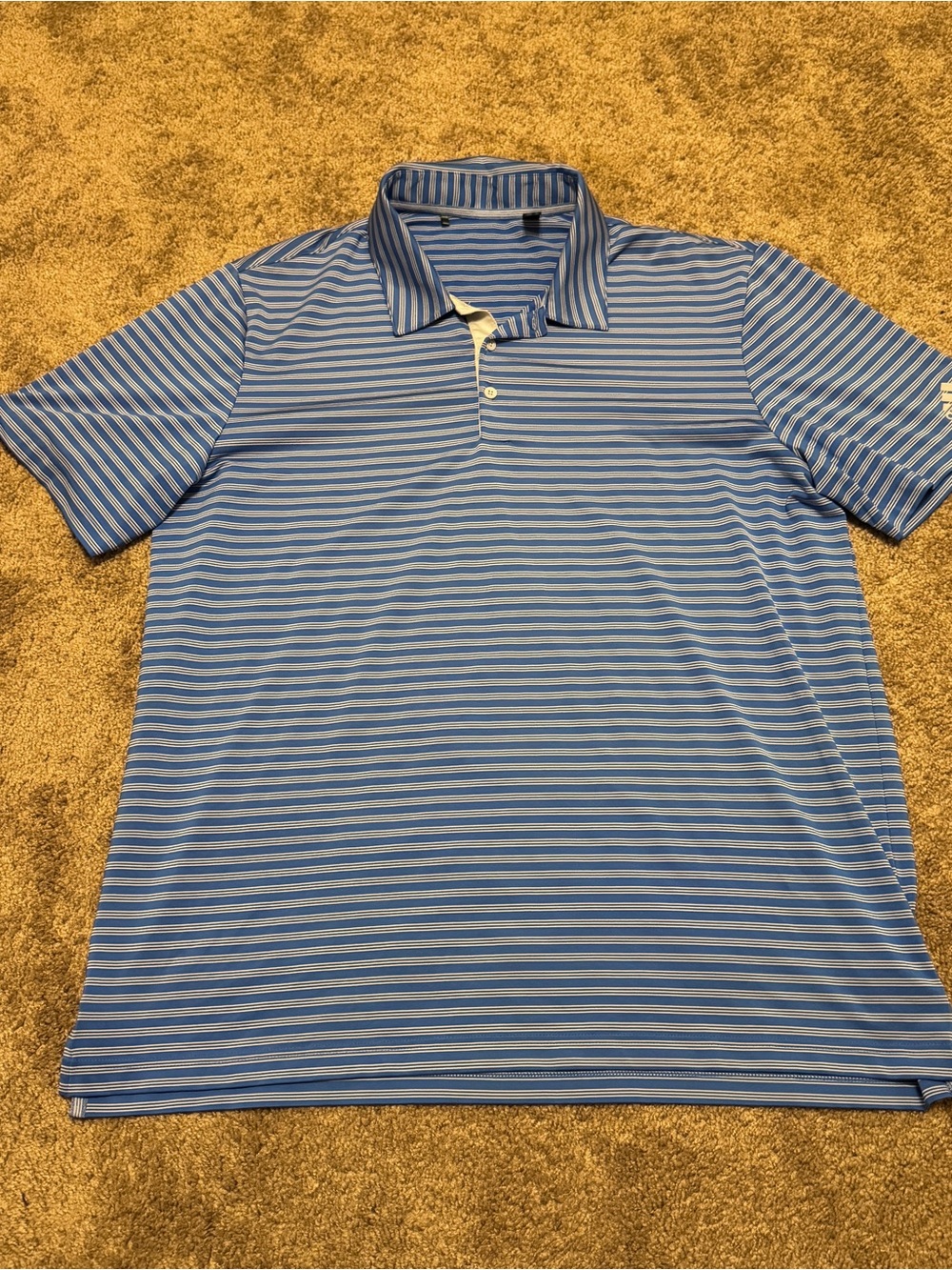 Adidas Polo Shirt Mens XL Blue Striped Short Sleeve 1/4 Button Golf Logo